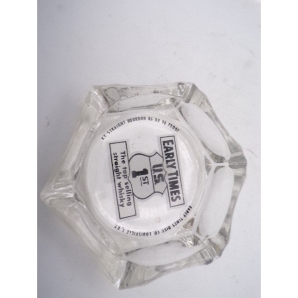 Vintage Early Times Kentucky Straight Bourbon Glass Ashtray‎ Hexagon US 1st Logo